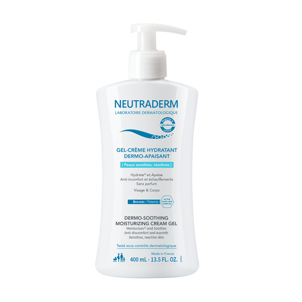 Neutraderm Dermo-soothing Moisturizing Cream Gel 400ml with pump dispenser, front view on a white background