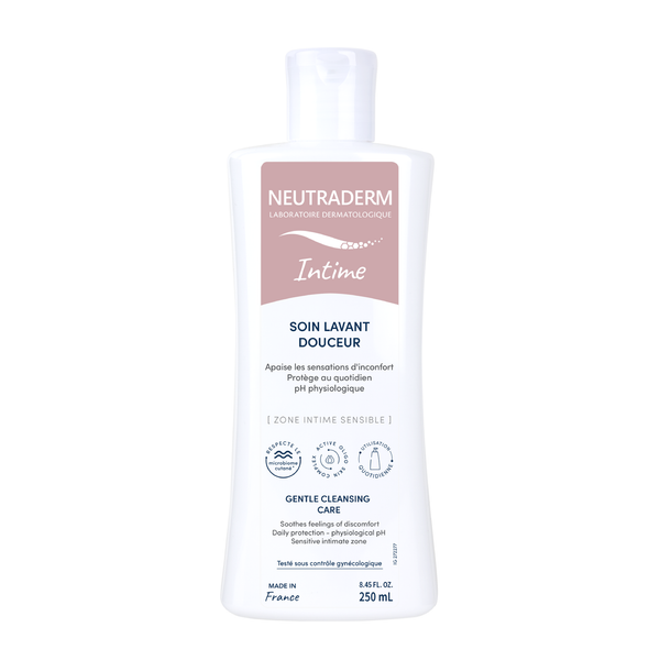Neutraderm Gentle Cleansing Care for sensitive intimate zone, 250ml bottle front view on a white background