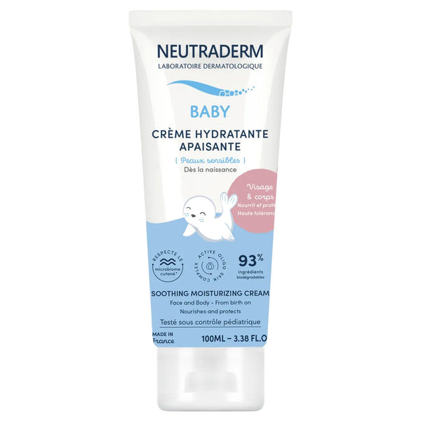 Neutraderm Soothing Moisturizing Cream for face and body, from birth, shown in a front pack shot on a white background