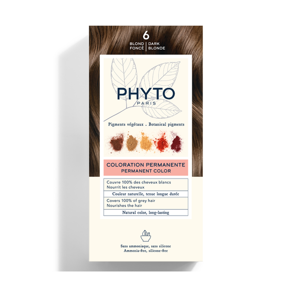 PHYTOCOLOR Permanent Color Kit in shade 6 Dark Blonde, front view of the product packaging on a white background