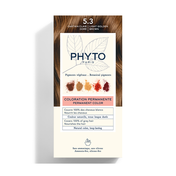 PHYTO PhytoColor Permanent Color Kit in 5.3 Light Golden Brown, front view on a white background