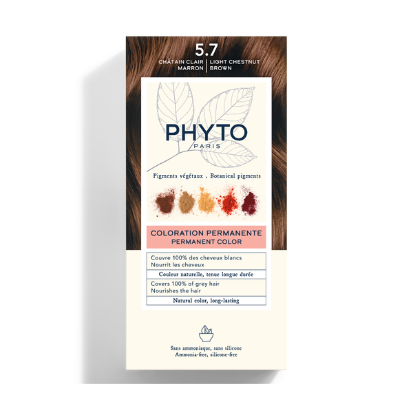 PHYTO Phytocolor Permanent Color Kit in 5.7 Light Chestnut Brown, front view on a white background