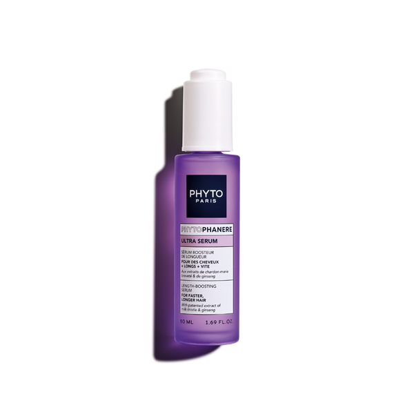 PHYTO PHYTOPHANERE ULTRA SERUM 50ml in a purple bottle with a white cap, front view on a white background