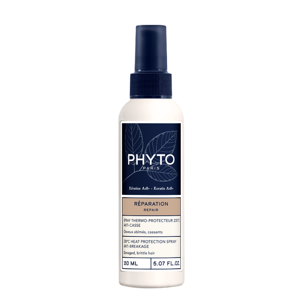 PHYTO REPAIR 230°C Heat Protection Spray 150ml, a white bottle with a blue cap, shown on a white background