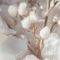 Adopt Avenue Des Fleurs close-up of delicate white cotton blossoms and clear crystal shards,