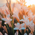Adopt Ibiza Bohemia fragrance with white tuberose flowers bathed in warm, golden sunlight, evoking a summer evening