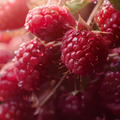 Adopt Izmir Saphir close-up of fresh, ripe raspberries with water droplets, highlighting their vibrant color and texture