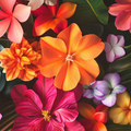 Adopt Quelques Mots D'Amour perfume bottle surrounded by a vibrant arrangement of colorful tropical flowers