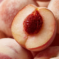 Adopt Rose Diamant product image showing a close-up of a halved peach with a visible pit and juicy flesh