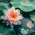 Adopt Rose Diamant with a beautiful pink water lily floating on water surrounded by green lily pads