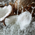 Adopt Tendre Iris with coconut water splashing, highlighting the fresh and natural ingredients of the product