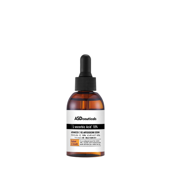 ASDceuticals Advanced C 10% Antioxidizing Serum in a brown dropper bottle, front view on a white background