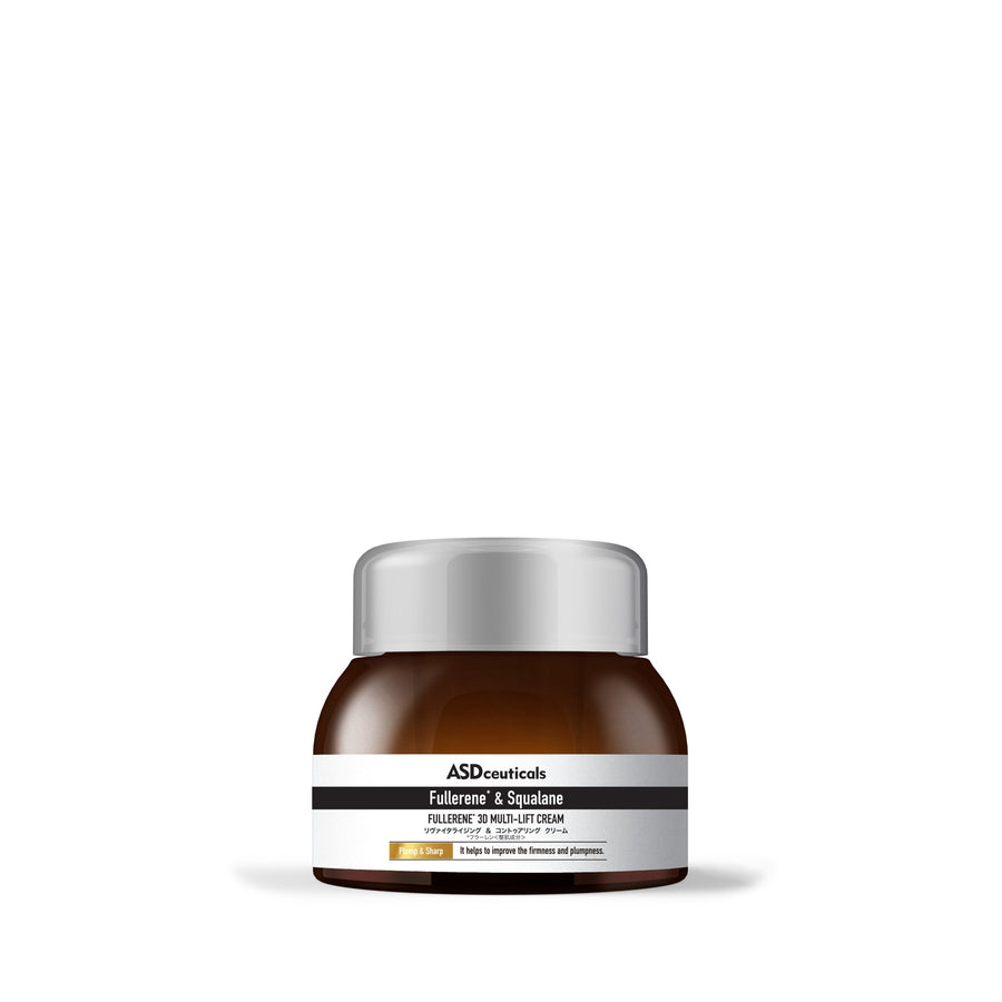 ASDceuticals Fullerene 3D Multi-lift Cream in a brown jar with a silver lid, front view on a white background