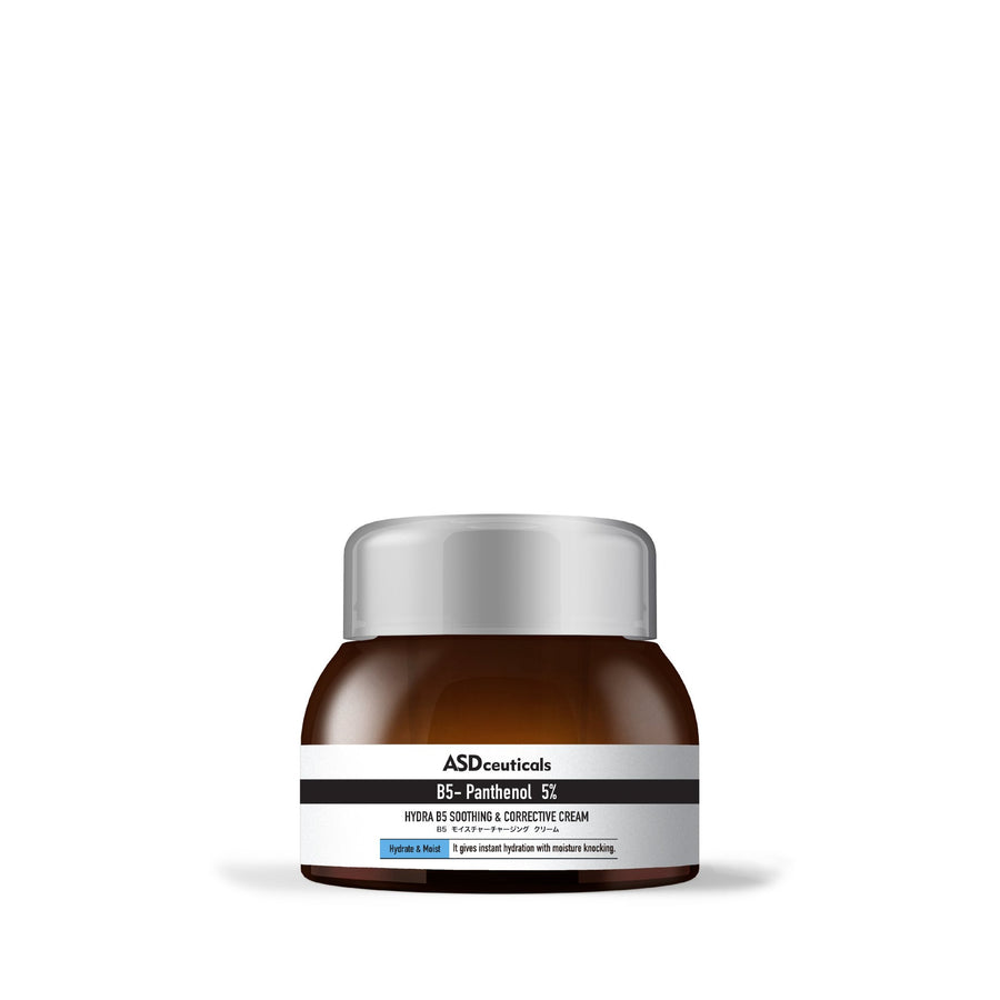 ASDceuticals Hydra B5 Soothing & Corrective Cream in a brown jar with a silver lid, front view on a white background