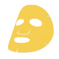 athé 7days Melaser Programming Mask, a yellow sheet mask with cutouts for eyes, nose, and mouth, on a white background