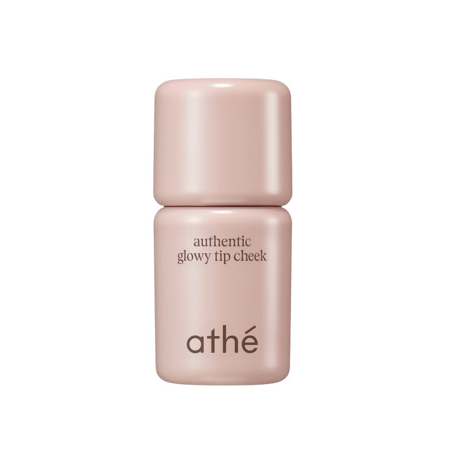 athé Authentic Glowy Tip Cheek Soy Mauve in a light pink bottle, front view on a white background