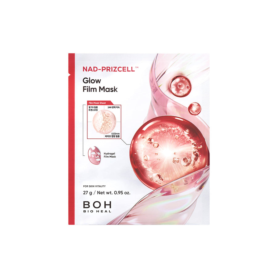 Bioheal BOH NAD-PRIZCELL Glow Film Mask front view of the product packaging on a white background