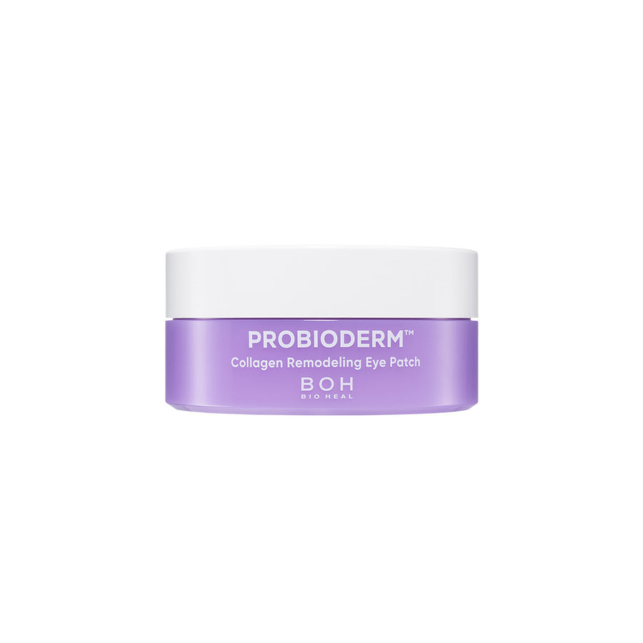 Bioheal BOH PROBIODERM Collagen Remodeling Eye Patch in a purple jar with a white lid on a white background