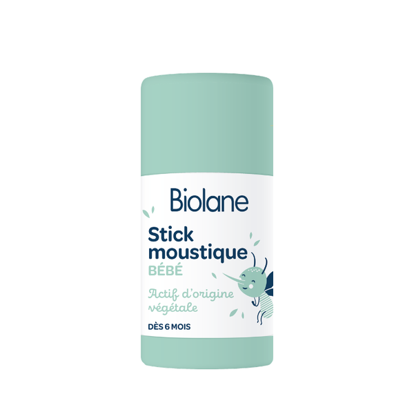 Biolane Mosquito Stick 20ml front view on a white background, featuring a cute mosquito illustration