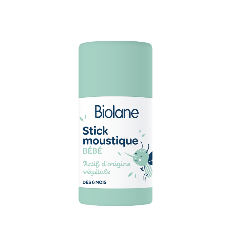 Biolane Mosquito Stick 20ml front view on a white background, featuring a cute mosquito illustration