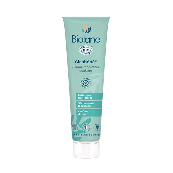 Biolane Organic Cicabébé 3in1 soothing repair balm for peri-oral irritations, localized dryness, and cradle cap