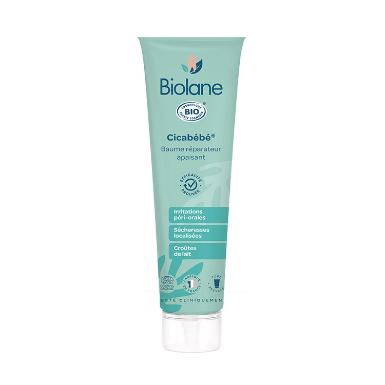 Biolane Organic Cicabébé 3in1 soothing repair balm for peri-oral irritations, localized dryness, and cradle cap