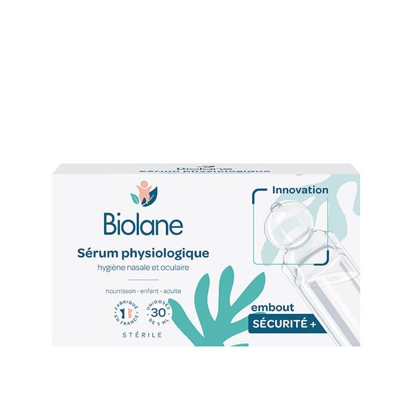 Biolane Physiological Saline Solution 5ml x 30 front view of the product packaging on a white background