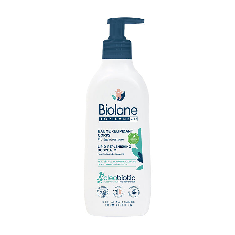 Biolane TOPILANE AD Lipid Replenishing Body Balm 350ml with pump dispenser on a white background