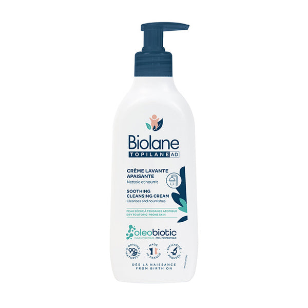 Biolane TOPILANE AD Soothing Cleansing Cream 350ml with pump dispenser on a white background