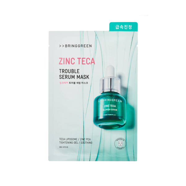 Bring Green Zinc Teca Trouble Serum Mask front view of the product packaging on a white background