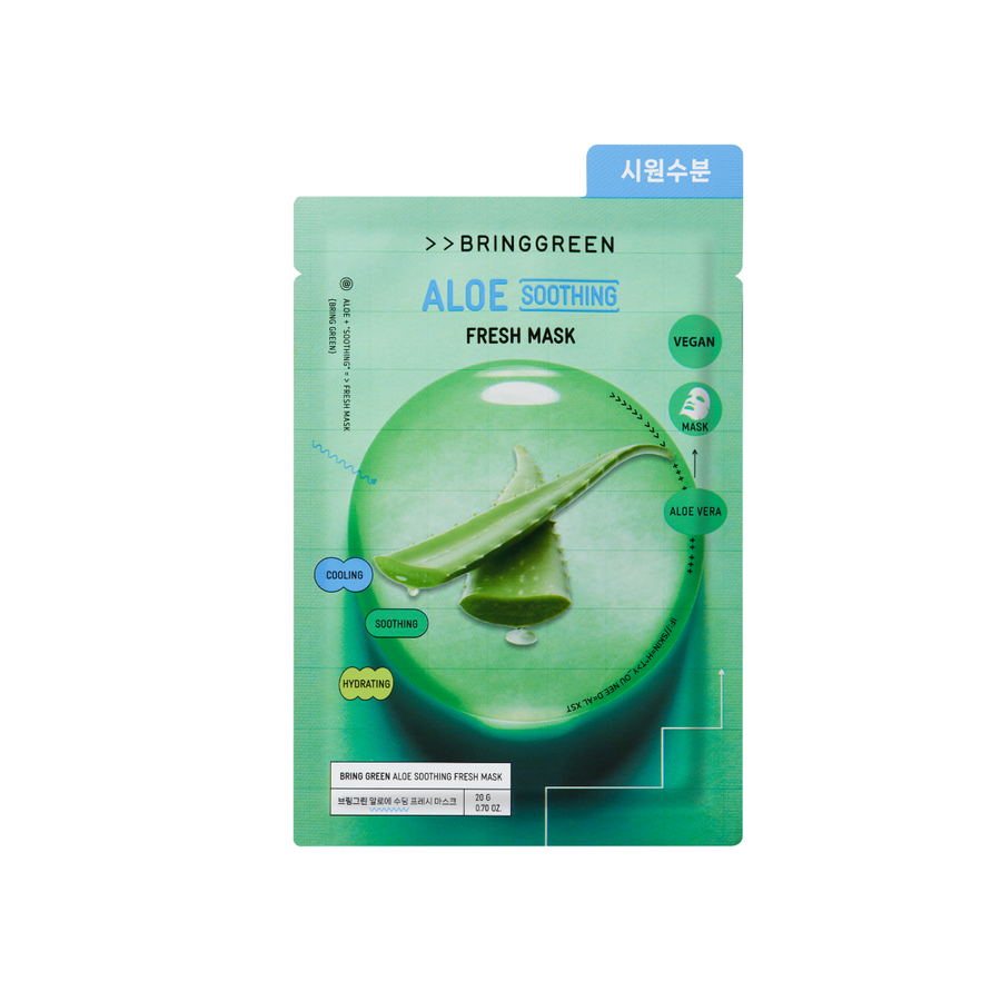 BringGreen ALOE Soothing Fresh Mask front view on a white background, highlighting its vegan and cooling properties