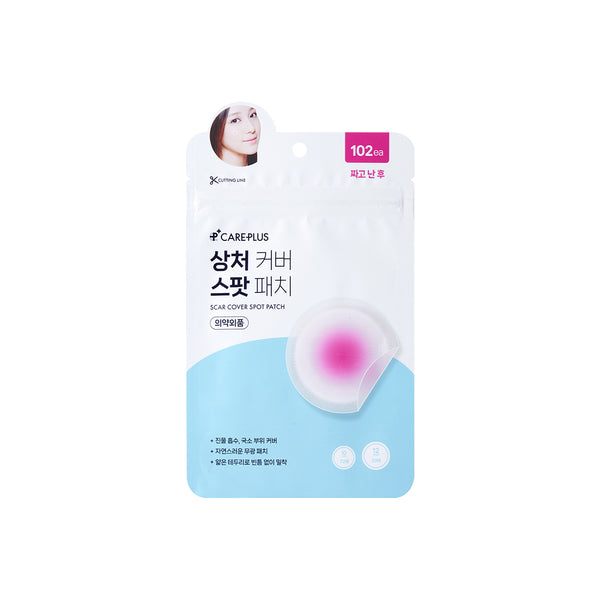Careplus Scar Cover Spot Patch in its packaging, showing a woman's face and the product details on a white background