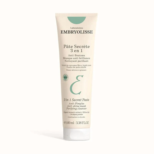 Embryolisse 3 in 1 Secret Paste tube, front view on a white background, for combination to oily skin