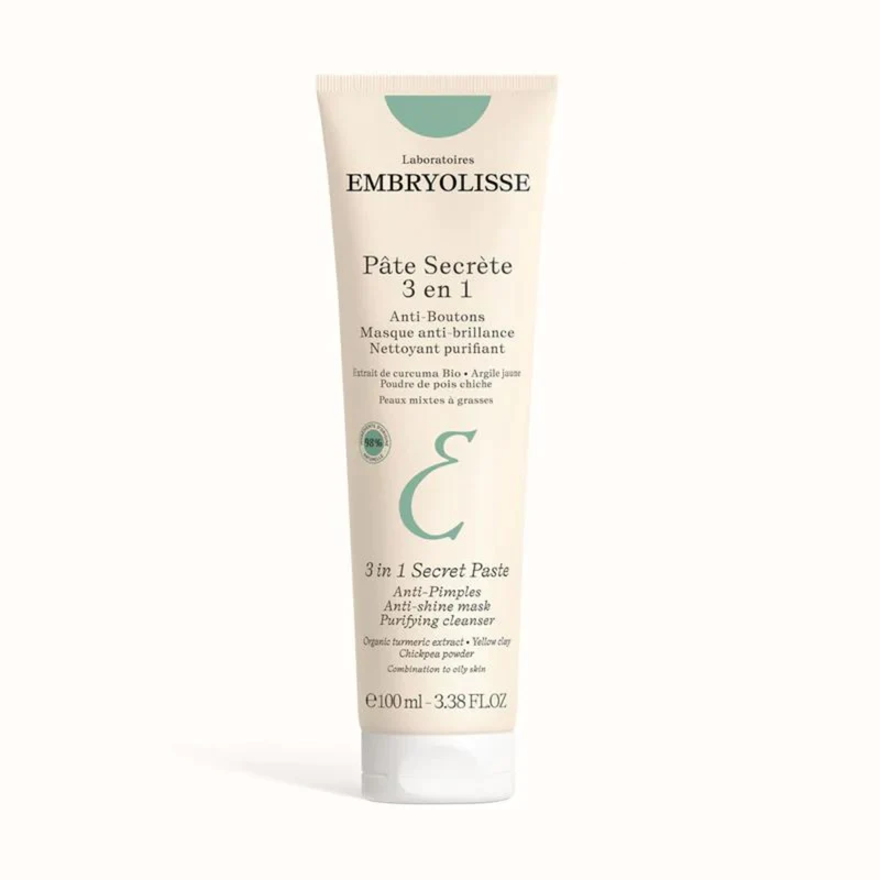 Embryolisse 3 in 1 Secret Paste tube, front view on a white background, for combination to oily skin