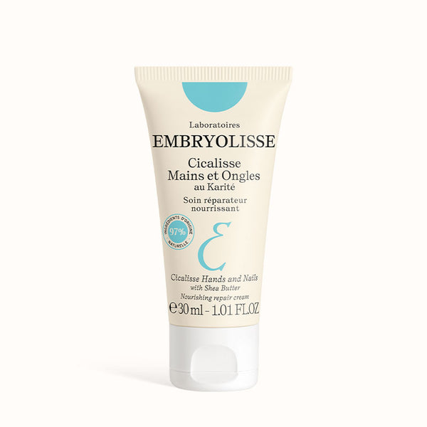 Embryolisse Cicalisse Hands and Nails nourishing repair cream in a white tube with a light blue cap on a white background