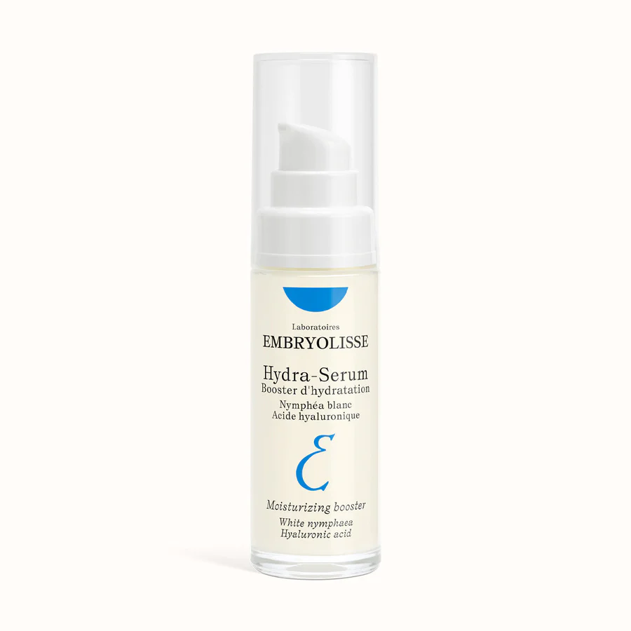 Embryolisse Hydra-Serum moisturizing booster with white nymphaea and hyaluronic acid on a white background