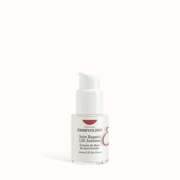 Embryolisse Intense Lift Eye Cream in a white pump bottle, front view on a white background