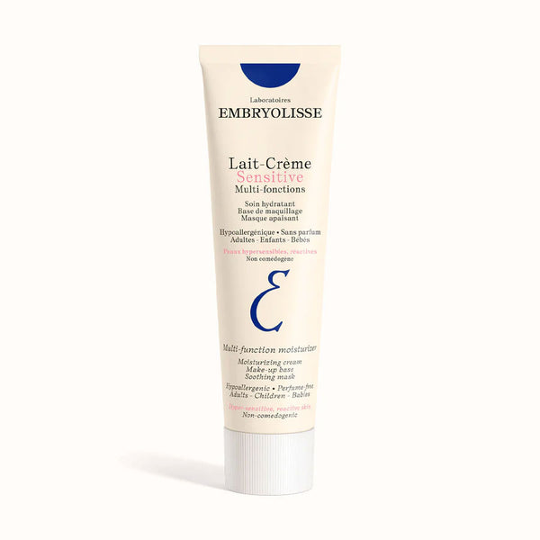 Embryolisse Lait-Crème Sensitive Multi-function moisturizer in a white tube, front view on a white background