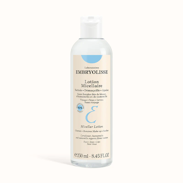 Embryolisse Micellar Lotion 250ml bottle, front view on a white background, highlighting its gentle cleansing properties