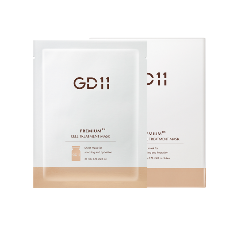 GD11 Premium Rx Cell Treatment Mask with two individual sheet mask packs on a white background