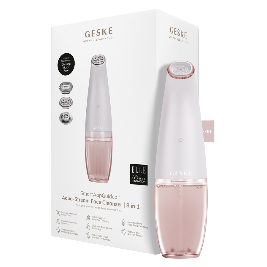 GESKE Aqua Stream Face Cleanser 8 in 1 with multiple attachments, shown on a white background