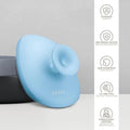 GESKE Body Brush 4-in-1 in light blue, showcasing its skin-friendly silicone, 100% waterproof design,