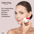 GESKE Hello Kitty Facial Brush 3 in 1 in use by a woman for an invigorating cleanse to achieve flawless complexion