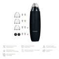 GESKE MicroDermabrasion Blackhead Remover 7 in 1 in black with various attachments on a white background