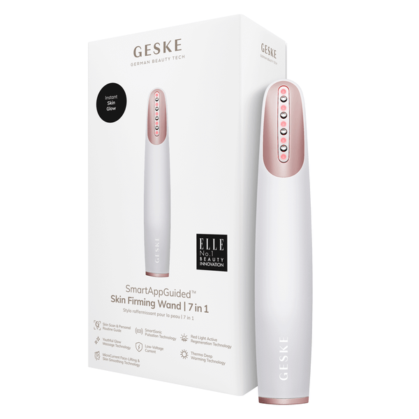 GESKE Skin Firming Wand 7 in 1 in its packaging, showcasing the device and product features on a white background