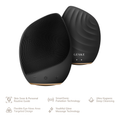 GESKE Sonic Facial Brush 5 in 1 in black with gold trim, front view on a white background, highlighting its features