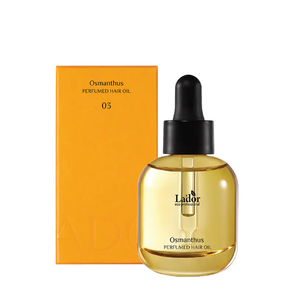 Lador Perfumed Hair Oil Osmanthus 30ml with dropper bottle and orange box on a white background