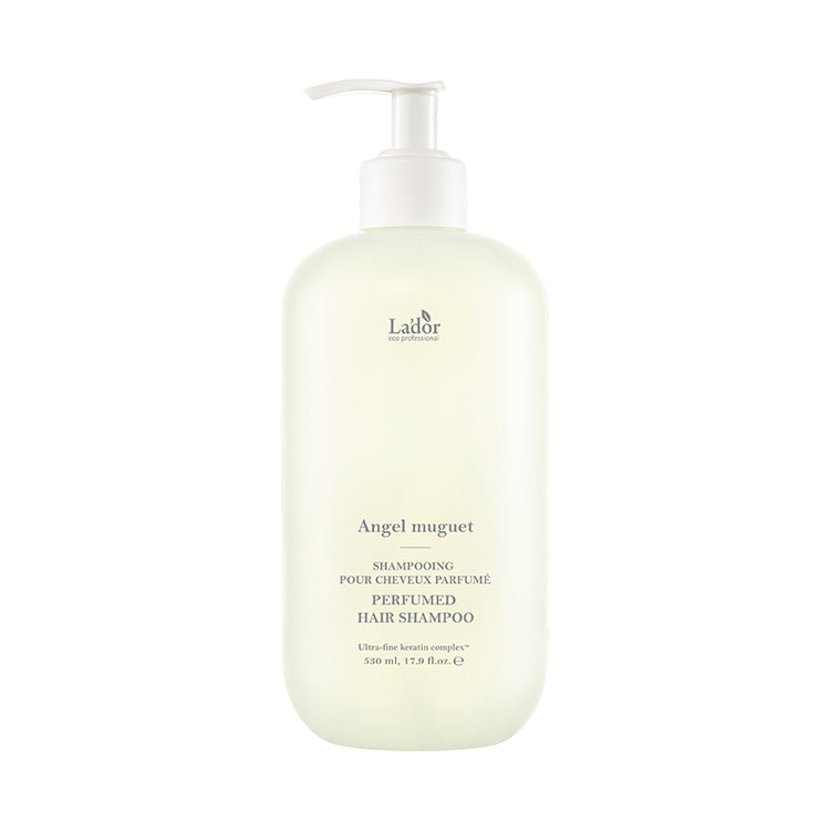 Lador Perfumed Hair Shampoo (Angel Muguet) 530ml with a pump dispenser on a white background