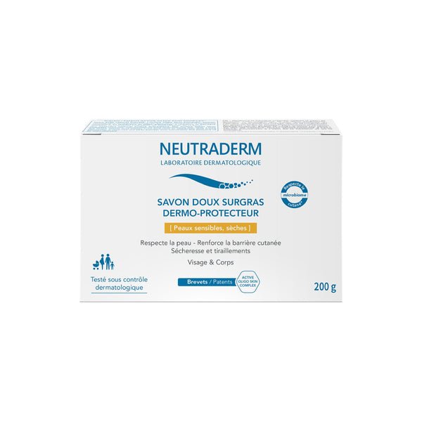 Neutraderm Dermo-Protect Extra-Rich Mild Soap for sensitive and dry skin, 200g, front view on a white background