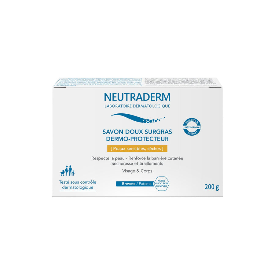 Neutraderm Dermo-Protect Extra-Rich Mild Soap for sensitive and dry skin, 200g, front view on a white background